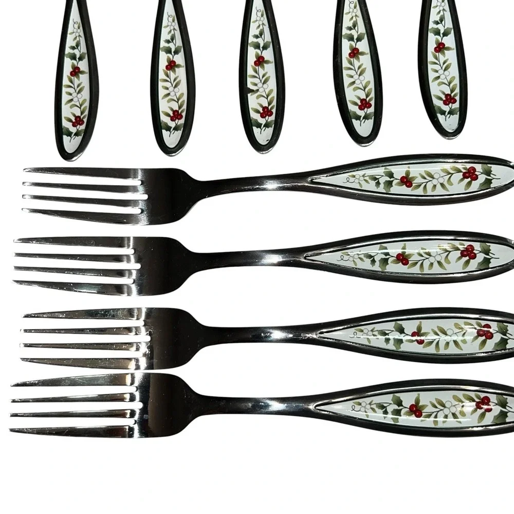 Vintage‎ Pfaltzgraff Stainless WINTERBERRY (COLOR)  18 Pc Flatware Holly 18/0